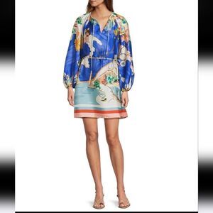 Antonio Melani Raffaella Key Hole Tie Neck Long Sleeve Belted Mini Dress Size XS